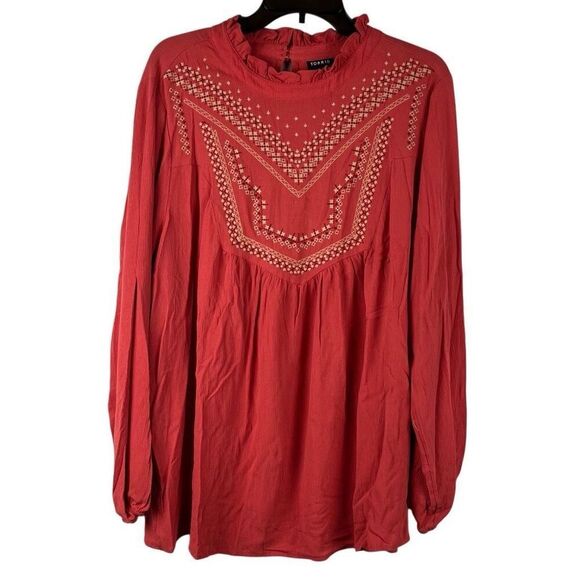 Torrid Washable Crinkle Gauze Relaxed Embroidered Blouse Baked Apple 2 2X 18-20 - Picture 1 of 11